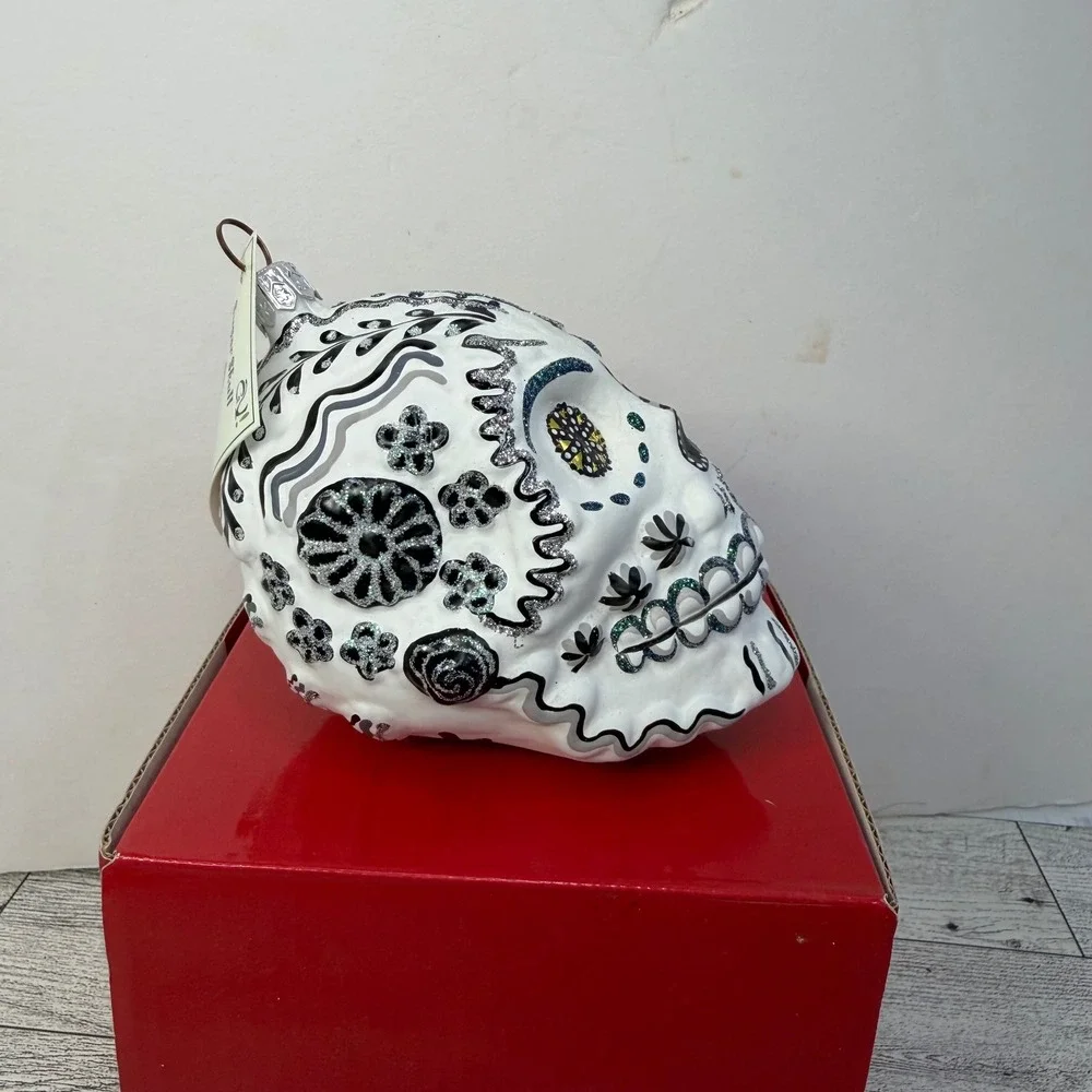 Gallery Vetro Sugar Skull Glass Ornament Hand Painted Poland Day of the Dead